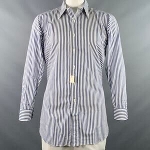 I.MAGNIN Size L Navy White Stripe Cotton Pointed Collar Long Sleeve Shirt